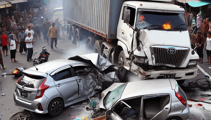 Kecelakaan Truk Rem Bocor: Tabrak Avanza dan Gerobak Kaki Lima di Blitar