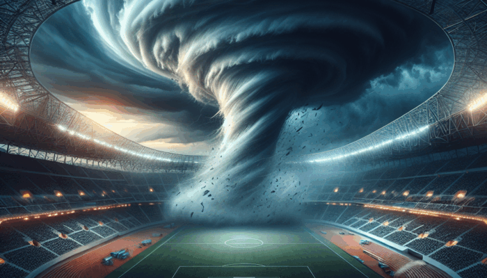 Atap Tribun Stadion Gelora Panataran Terhempas Angin Puting Beliung